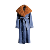 Faux Fur Denim Trench Coat