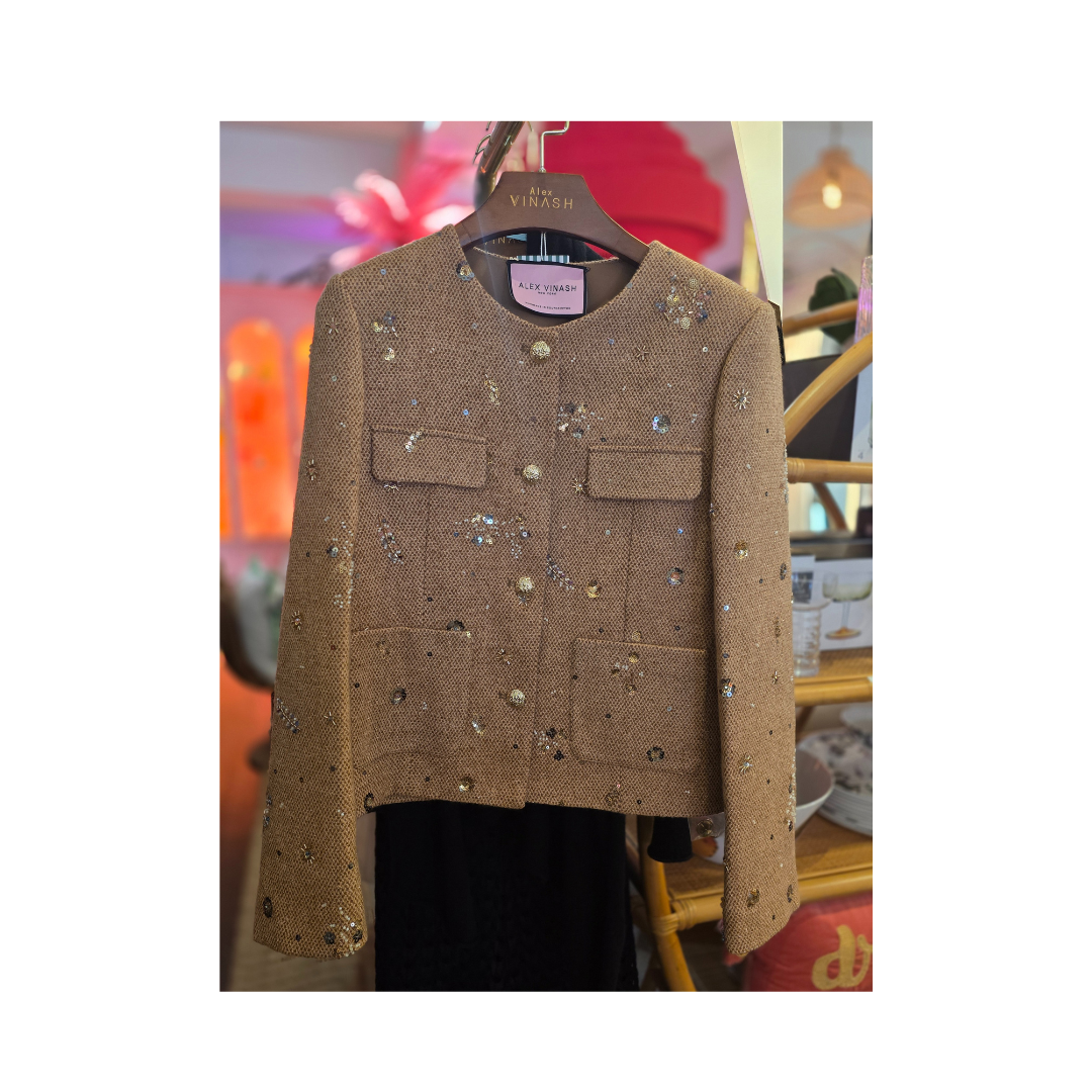 Tweed Beige Jacket with Hand Embellished beads Tweed Beige Jacket with Hand Embellished beads