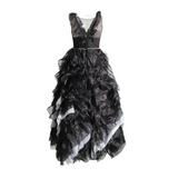 Black Swan Gala Dress with Tulle, Strass & Stones, and Ruffled Skirt