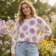 Purple Floral Crystal Sweater