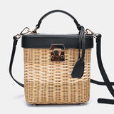 Straw and Leather Bag with Stylish Leather Strap