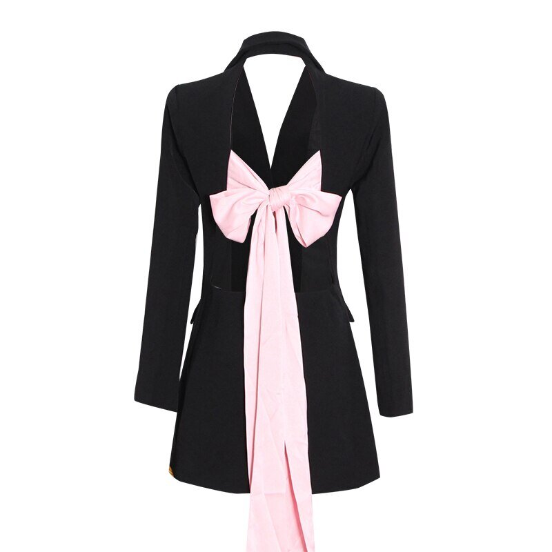 black blazer dress with pink bow Pink & Black Blazer Dress