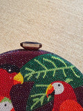 Tropical Crystal Parrot Clutch – Hand-Embellished Statement Bag