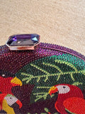 Tropical Crystal Parrot Clutch – Hand-Embellished Statement Bag
