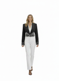 Black Torero-Inspired Cropped Tuxedo Jacket with Crystals