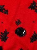 Wine Cashmere Top with 3d Flowers