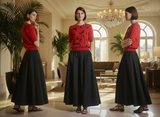 Wine Cashmere Top with 3d Flowers