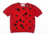 Wine Cashmere Top with 3d Flowers