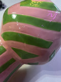 Palm Beach Soft Pink and Green Striped Ceramic Vas