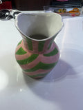 Palm Beach Soft Pink and Green Striped Ceramic Vas