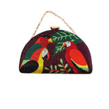 Tropical Crystal Parrot Clutch – Hand-Embellished Statement Bag
