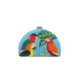 Tropical Crystal Parrot Clutch – Hand-Embellished Statement Bag