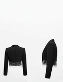 Black Torero-Inspired Cropped Tuxedo Jacket with Crystals