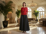 Wine Cashmere Top with 3d Flowers