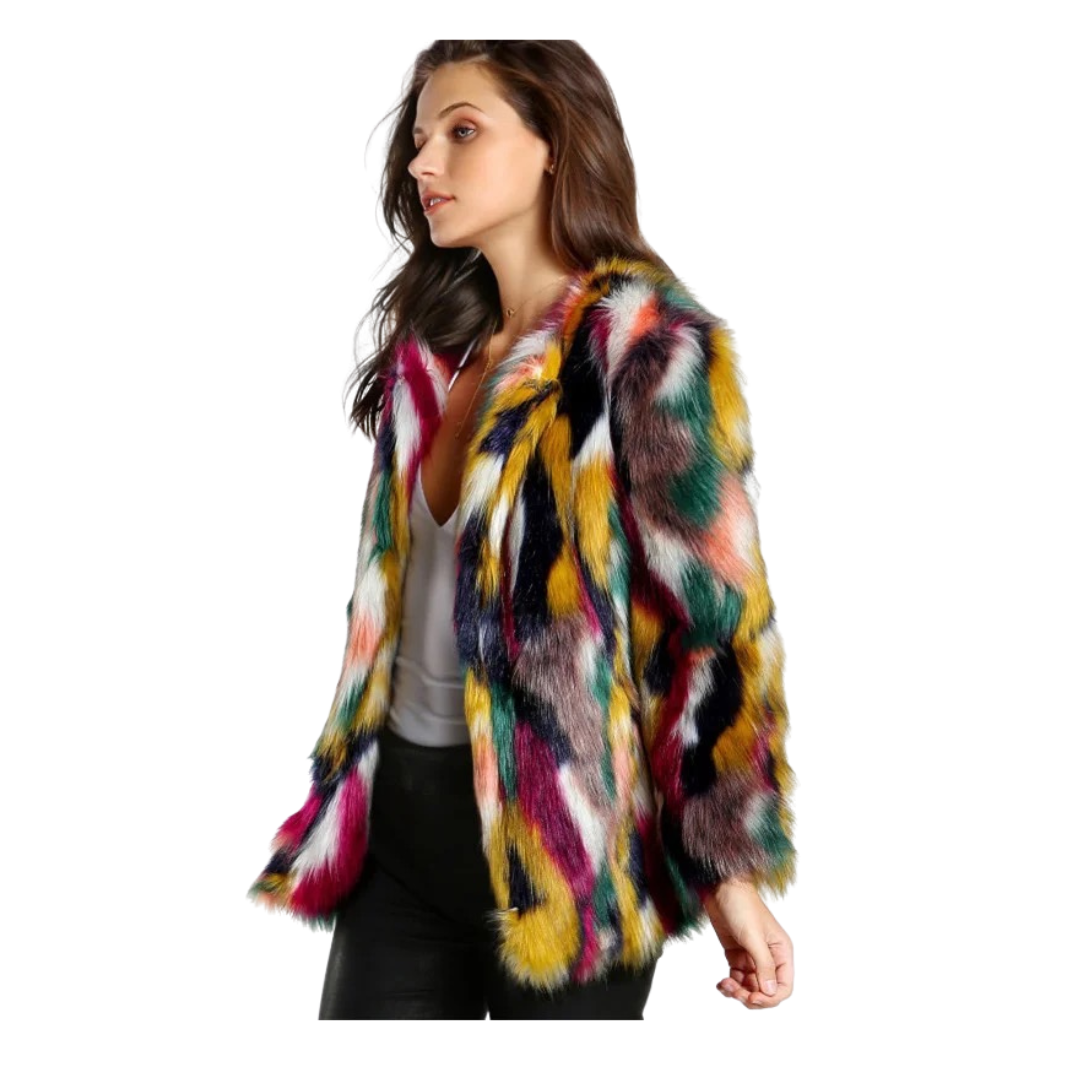 Color Block Faux Fur Jacket