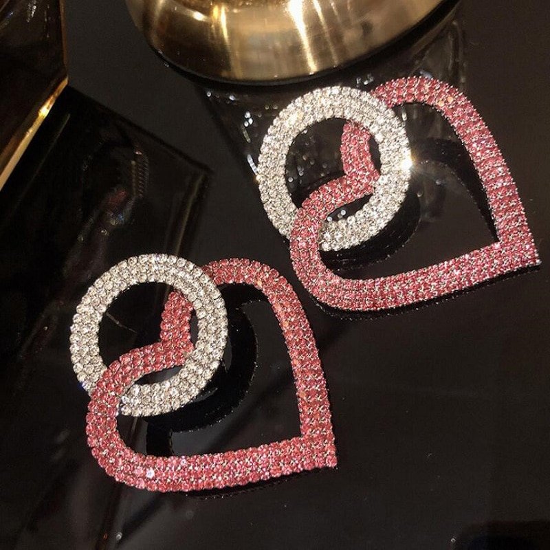 Red & Crystal Heart Earrings