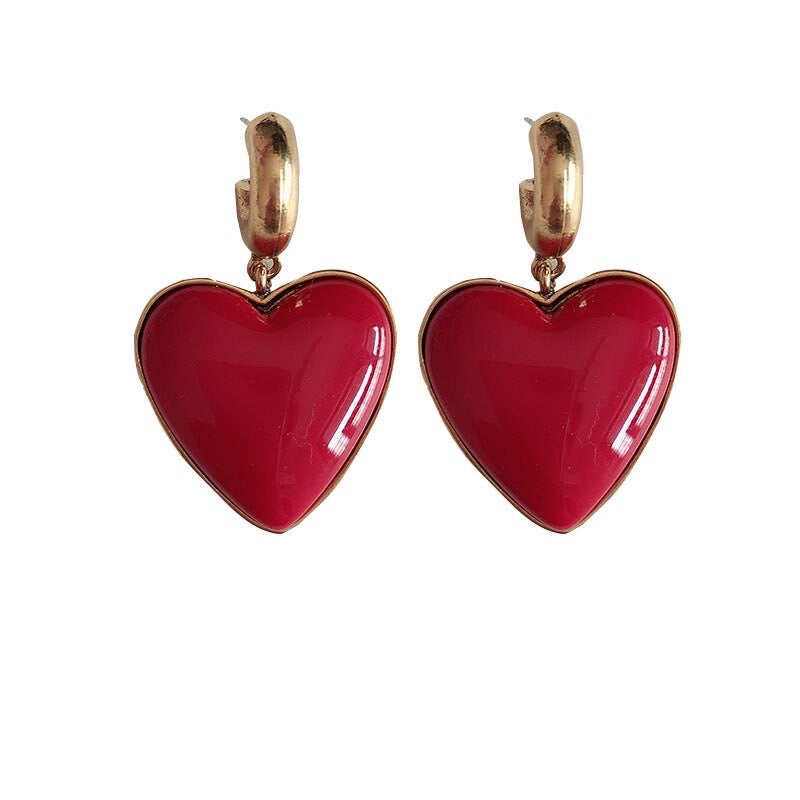 Red Chunky Heart Drop Earrings  Classicharms