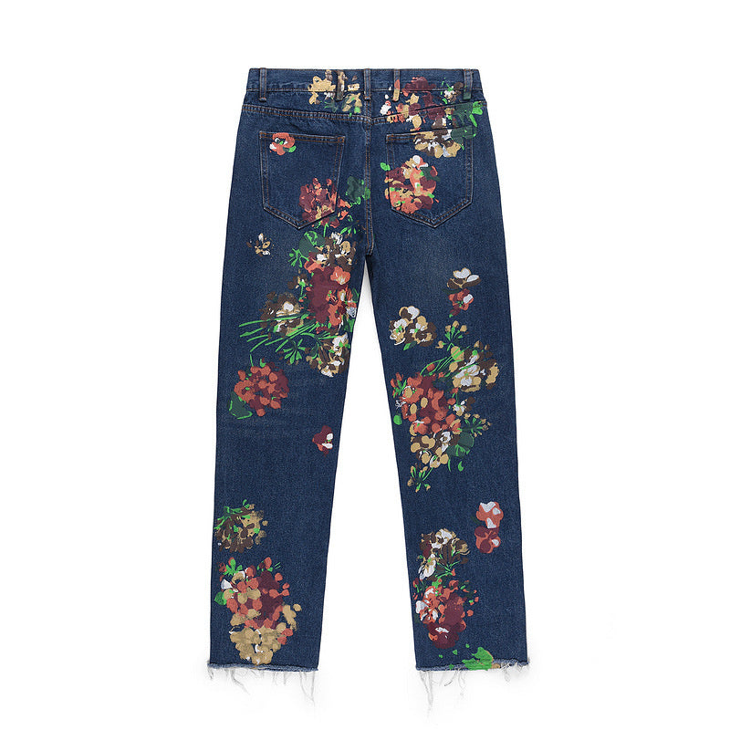 Painted Denium Flower Pants - 30